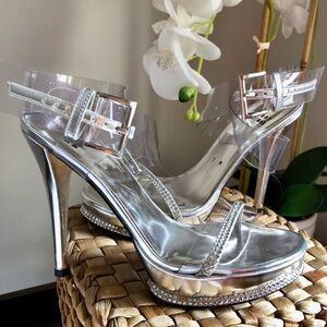 Stuart Weitzman Women's Transparent Heels with rhinestones